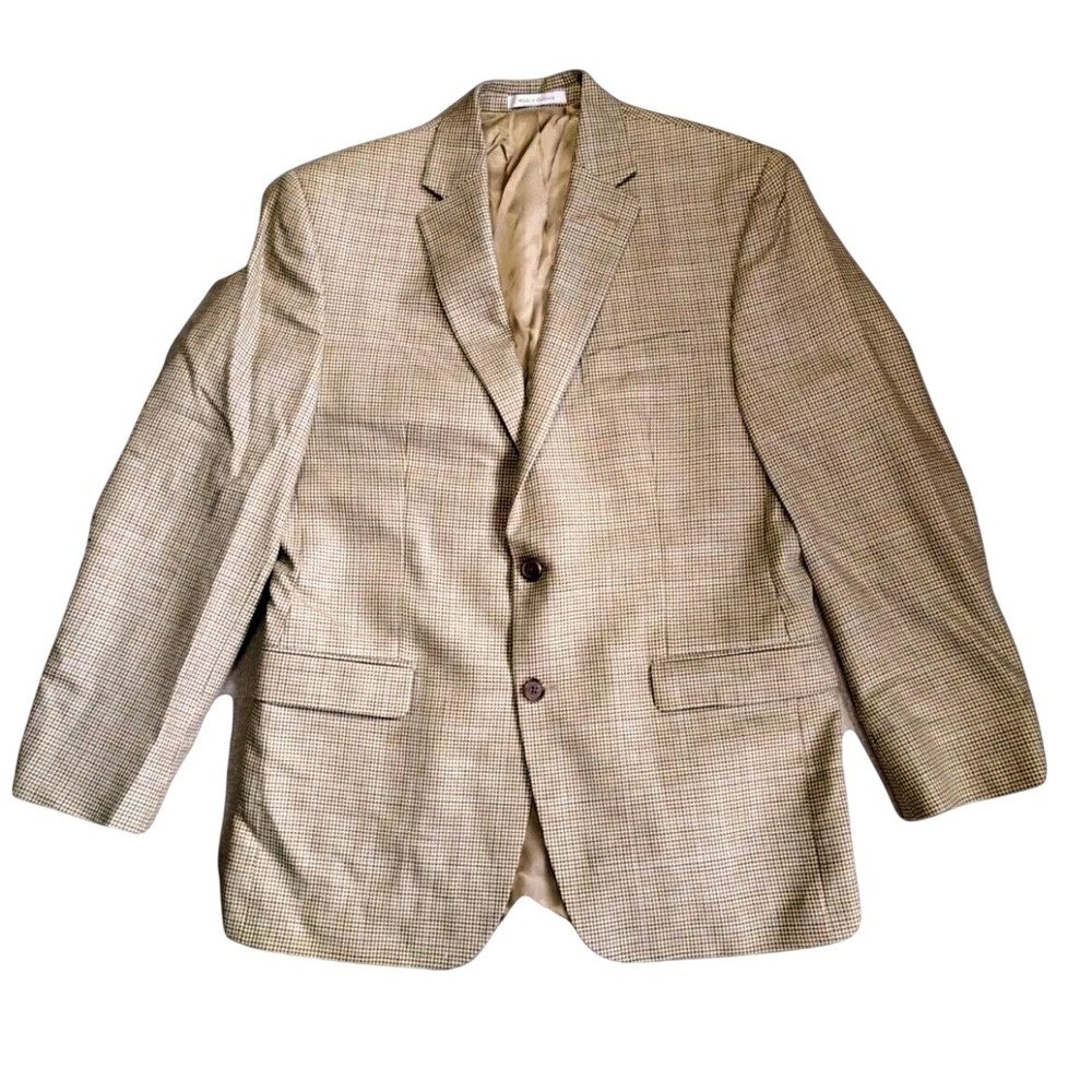 Lauren Ralph Lauren Blazer Sport Coat Mens 40R Gold Houndstooth Silk Wool